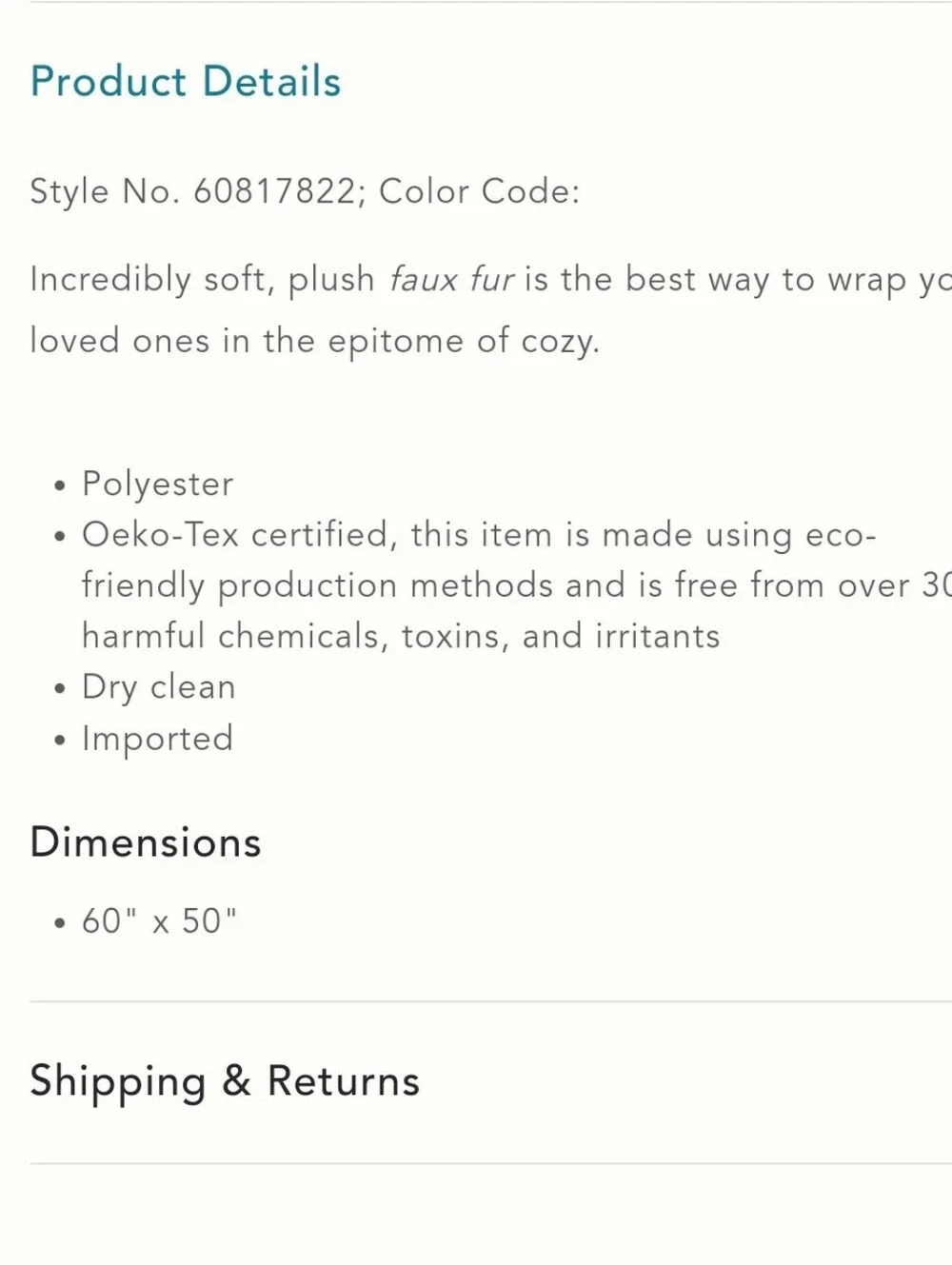 Anthropologie Hibernal/Sophie Faux Fur throw blanket - grey